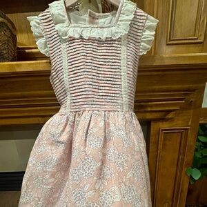 Amaia London soft pink floral cotton/linen dress with bow on the back. size 6